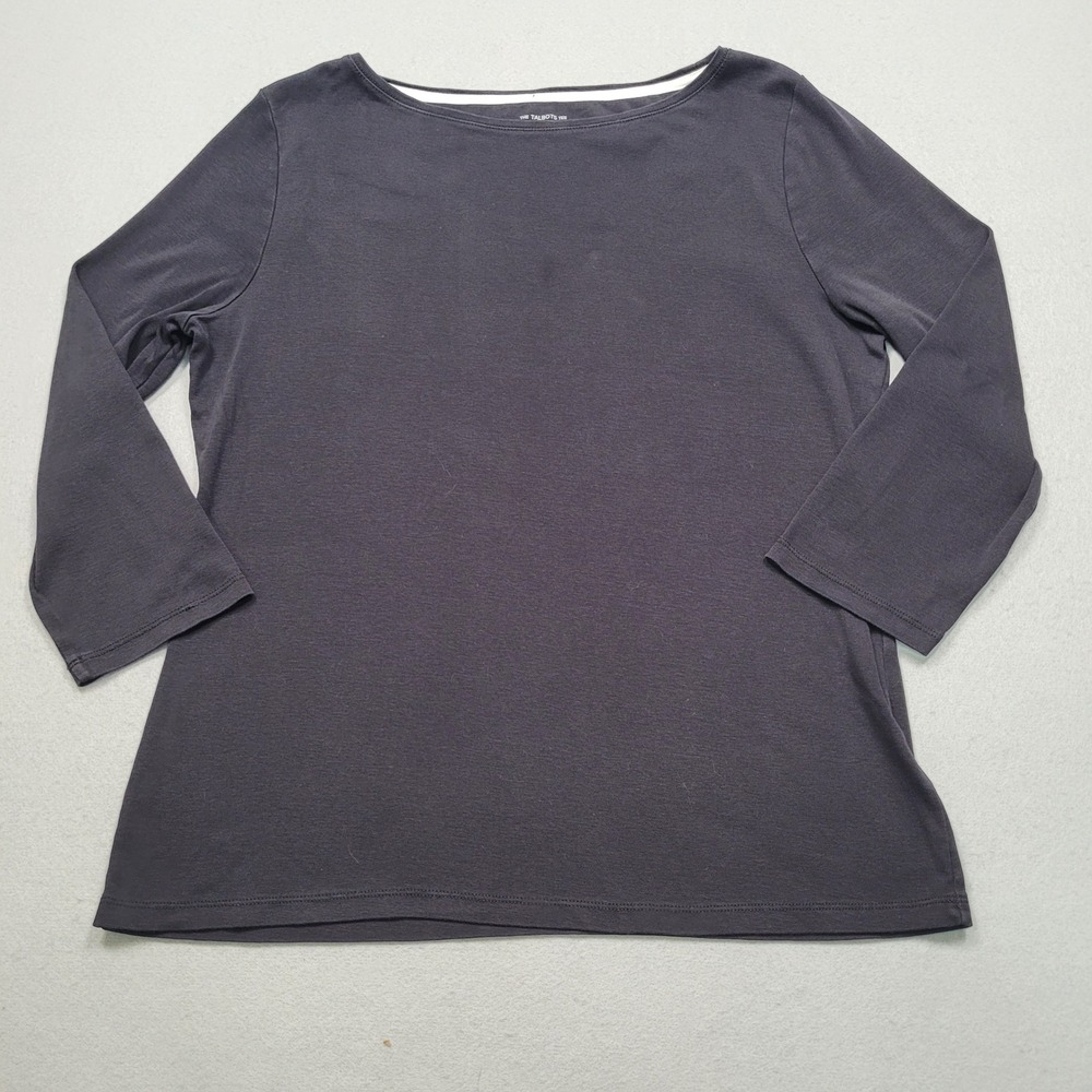 Talbots Tee Womens Large Black Pima Cotton 3/4 Sleeve Boat Neck Top